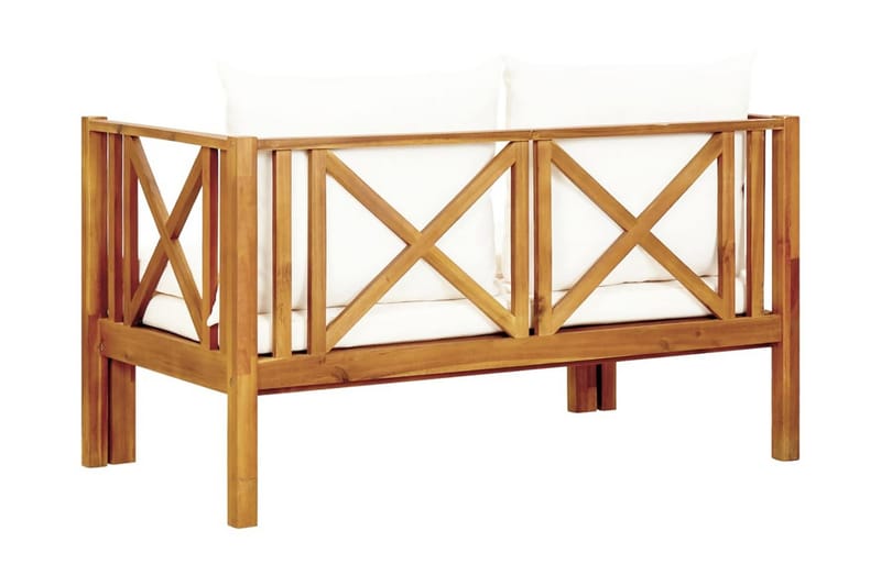 Trädgårdsbänk 2-sits med dynor 122 cm massivt akaciaträ - Kräm - Utemöbler - Utesoffa - Trädgårdsbänk & utebänk