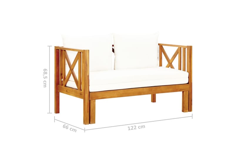 Trädgårdsbänk 2-sits med dynor 122 cm massivt akaciaträ - Kräm - Utemöbler - Utesoffa - Trädgårdsbänk & utebänk