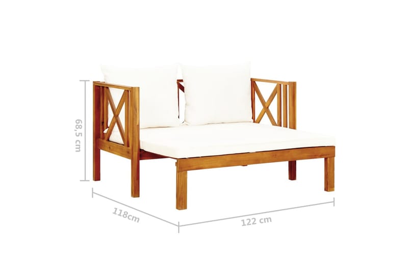 Trädgårdsbänk 2-sits med dynor 122 cm massivt akaciaträ - Kräm - Utemöbler - Utesoffa - Trädgårdsbänk & utebänk