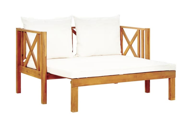 Trädgårdsbänk 2-sits med dynor 122 cm massivt akaciaträ - Kräm - Utemöbler - Utesoffa - Trädgårdsbänk & utebänk