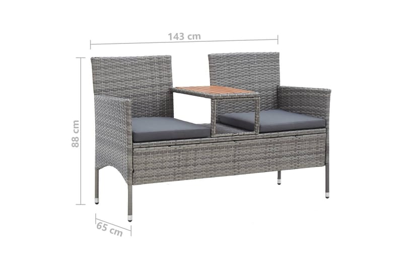 Trädgårdsbänk 2-sits med Utebord 143 cm konstrotting grå - Grå - Utemöbler - Utesoffa - Trädgårdsbänk & utebänk