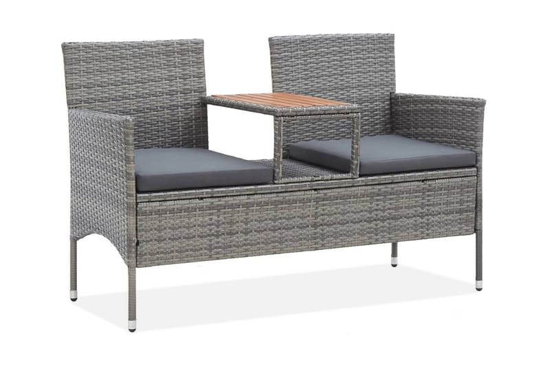 Trädgårdsbänk 2-sits med Utebord 143 cm konstrotting grå - Grå - Utemöbler - Utesoffa - Trädgårdsbänk & utebänk