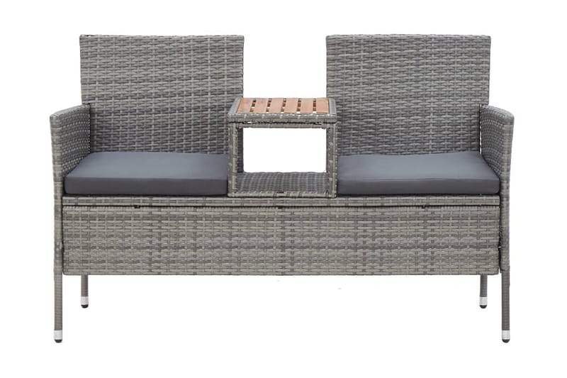 Trädgårdsbänk 2-sits med Utebord 143 cm konstrotting grå - Grå - Utemöbler - Utesoffa - Trädgårdsbänk & utebänk