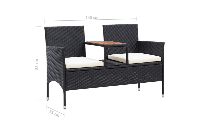 Trädgårdsbänk 2-sits med Utebord 143 cm konstrotting svart - Svart - Utemöbler - Utesoffa - Trädgårdsbänk & utebänk