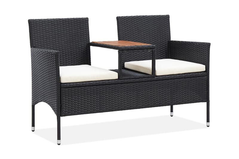 Trädgårdsbänk 2-sits med Utebord 143 cm konstrotting svart - Svart - Utemöbler - Utesoffa - Trädgårdsbänk & utebänk