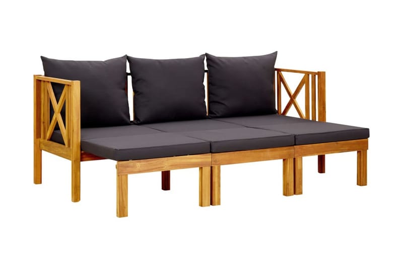 Trädgårdsbänk 3-sits med dynor 179 cm massivt akaciaträ - Grå - Utemöbler - Utesoffa - Trädgårdsbänk & utebänk