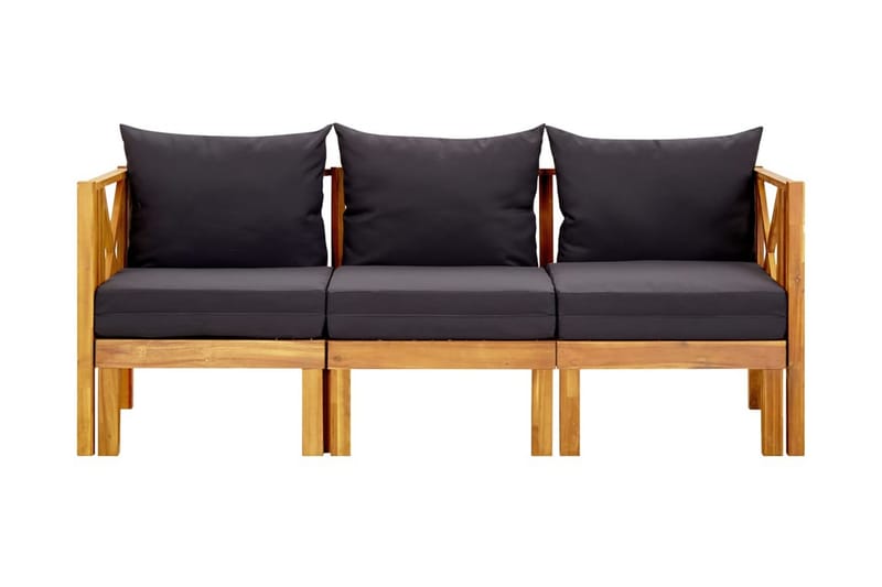 Trädgårdsbänk 3-sits med dynor 179 cm massivt akaciaträ - Grå - Utemöbler - Utesoffa - Trädgårdsbänk & utebänk