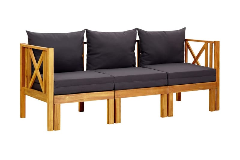 Trädgårdsbänk 3-sits med dynor 179 cm massivt akaciaträ - Grå - Utemöbler - Utesoffa - Trädgårdsbänk & utebänk