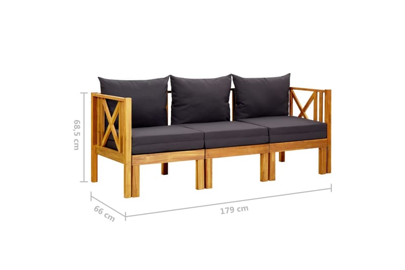 Trädgårdsbänk 3-sits med dynor 179 cm massivt akaciaträ - Grå - Utemöbler - Utesoffa - Trädgårdsbänk & utebänk