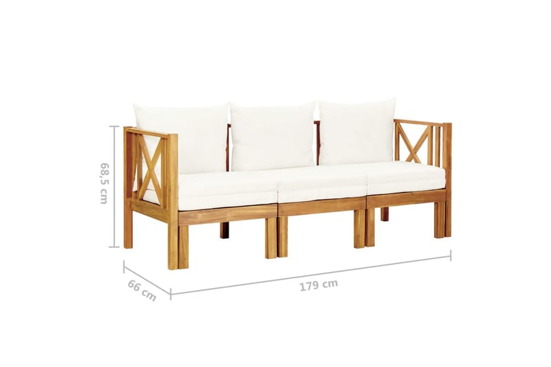 Trädgårdsbänk 3-sits med dynor 179 cm massivt akaciaträ - Kräm - Utemöbler - Utesoffa - Trädgårdsbänk & utebänk