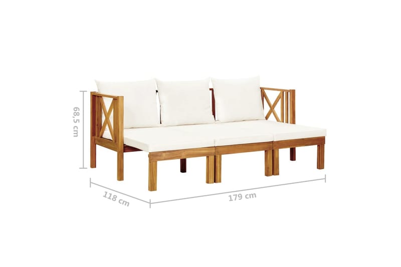 Trädgårdsbänk 3-sits med dynor 179 cm massivt akaciaträ - Kräm - Utemöbler - Utesoffa - Trädgårdsbänk & utebänk