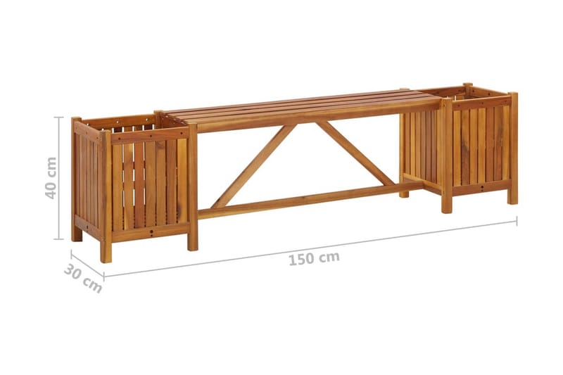 Trädgårdsbänk med 2 odlingslådor 150x30x40 cm massivt akacia - Brun - Utemöbler - Utesoffa - Trädgårdsbänk & utebänk