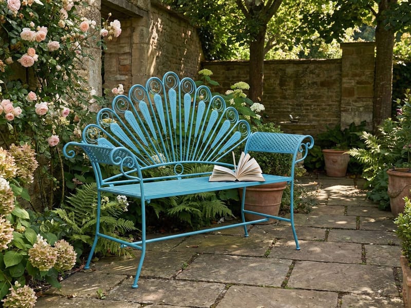 Trädgårdsbänk Pavia 146 cm Järn - Blå - Utemöbler - Utesoffa - Trädgårdsbänk & utebänk