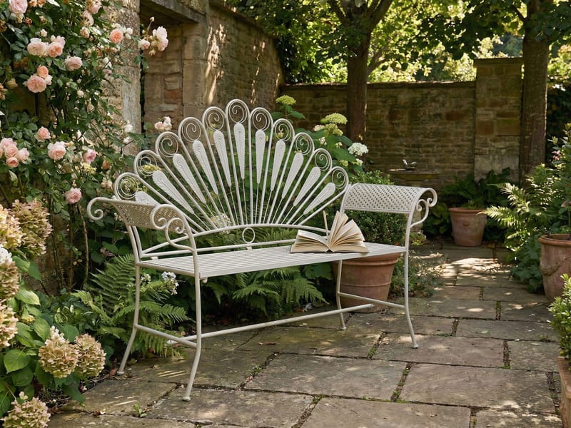 Trädgårdsbänk Pavia 146 cm Järn - Vit - Utemöbler - Utesoffa - Trädgårdsbänk & utebänk