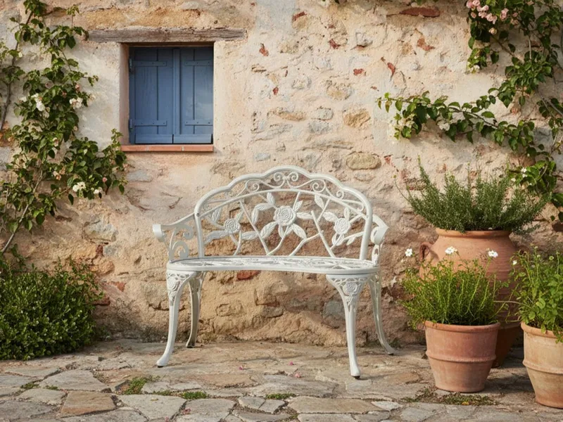 Trädgårdsbänk Piura 88 cm Aluminum - Vit - Utemöbler - Utesoffa - Trädgårdsbänk & utebänk