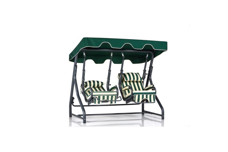 Trädgårdsdubbelgunga Bhika Vit / Grön / Svart - Vit / Grön / Svart - Utemöbler - Utesoffa - Hängsoffa