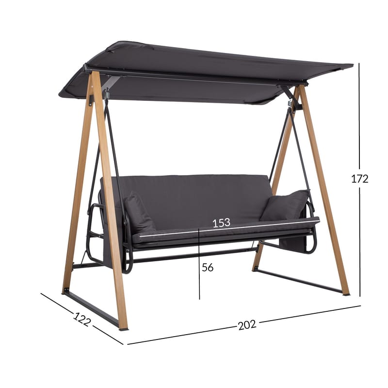 Trädgårdsgunga Helia 3-sits Hall - Grå - Utemöbler - Utesoffa - Hängsoffa