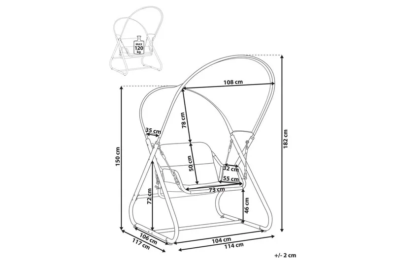 Trädgårdsgunga Solagna - Ljusgrå, 114x117x182 cm - Utemöbler - Utesoffa - Hängsoffa