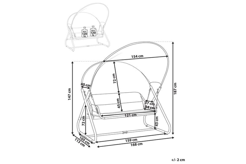 Trädgårdsgunga Solagna - Ljusgrå, 168x113x187 cm - Utemöbler - Utesoffa - Hängsoffa