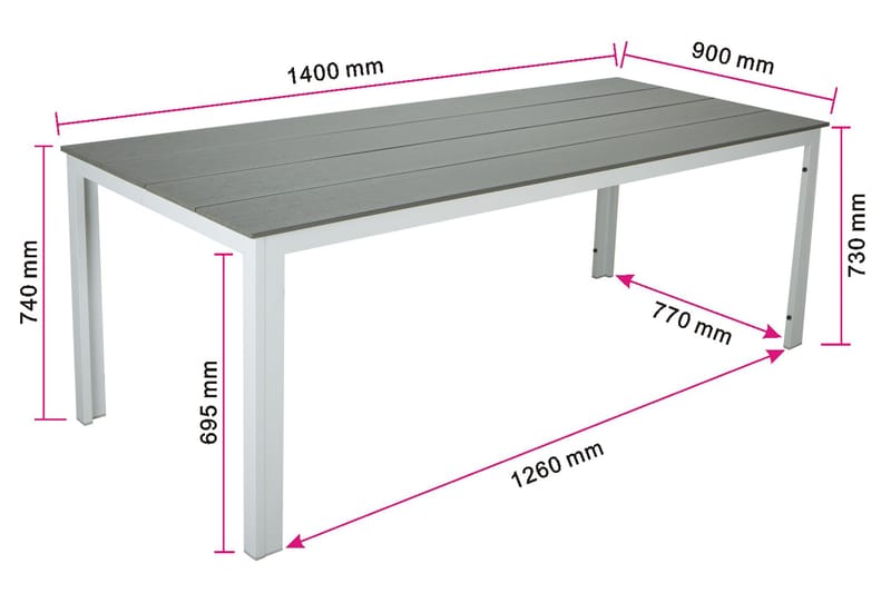 Tunis Rektangulärt Matbord utomhus 140x90 cm i plast och metall - Grå/Vit - Utemöbler - Utebord & trädgårdsbord - Matbord utomhus