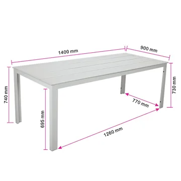 Tunis Rektangulärt Matbord utomhus 140x90 cm i plast och metall - Beige - Utemöbler - Utebord & trädgårdsbord - Matbord utomhus