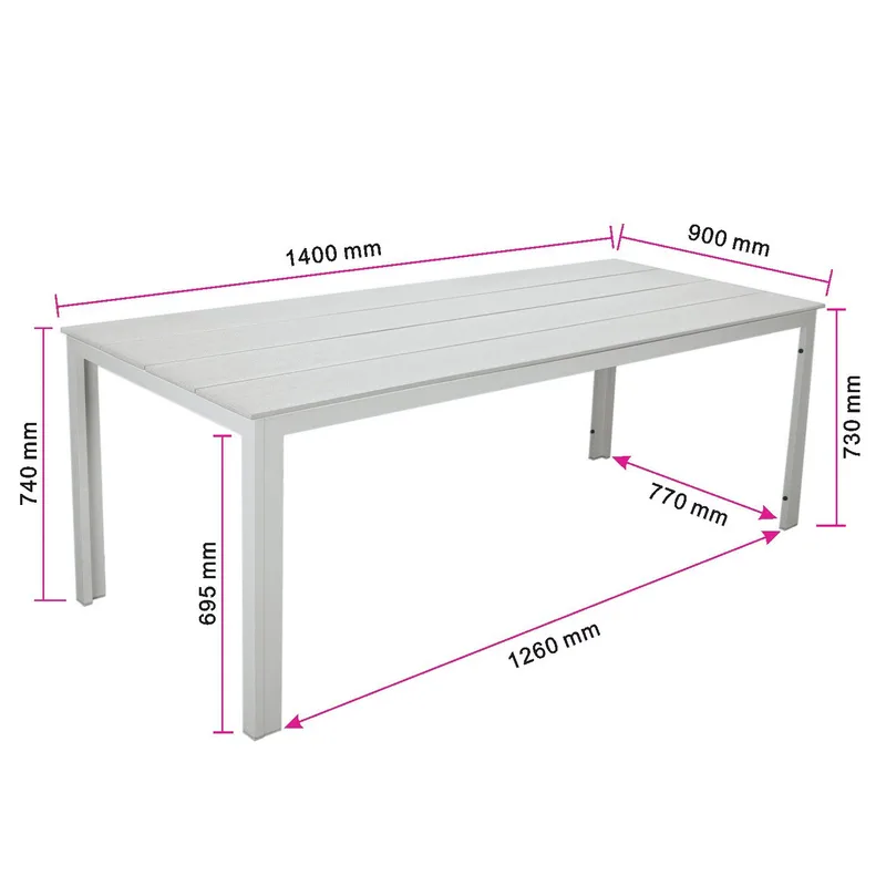 Tunis Rektangulärt Matbord utomhus 140x90 cm i plast och metall - Beige - Utemöbler - Utebord & trädgårdsbord - Matbord utomhus