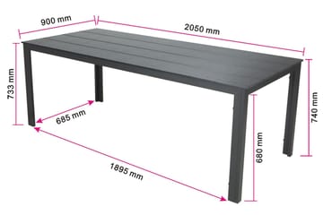 Tunis Stort Rektangulärt Matbord utomhus 205x90 cm i metall och plast - Svart - Utemöbler - Utebord & trädgårdsbord - Matbord utomhus