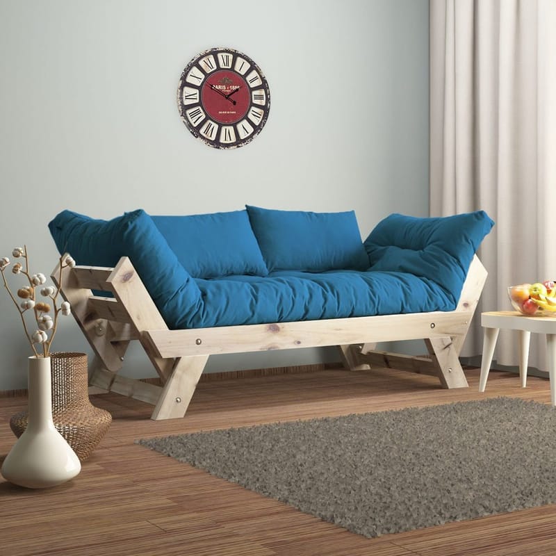Zylar 2-sits Fällbar Bäddsoffa i Tyg med Träram, Blå|Beige