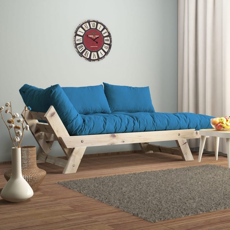 Zylar 2-sits Fällbar Bäddsoffa i Tyg med Träram - Blå|Beige - Möbler - Soffa - Bäddsoffa - Bäddsoffa 2 sits
