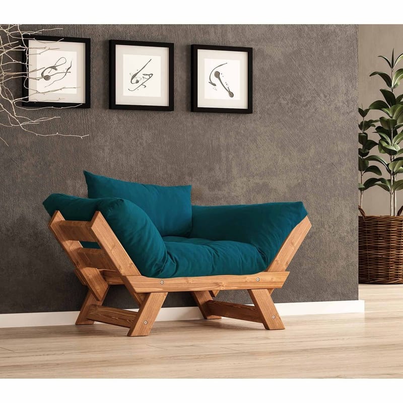 Zylar 2-sits Fällbar Bäddsoffa med Träram 75x140 cm i Linne, Brun|Blå
