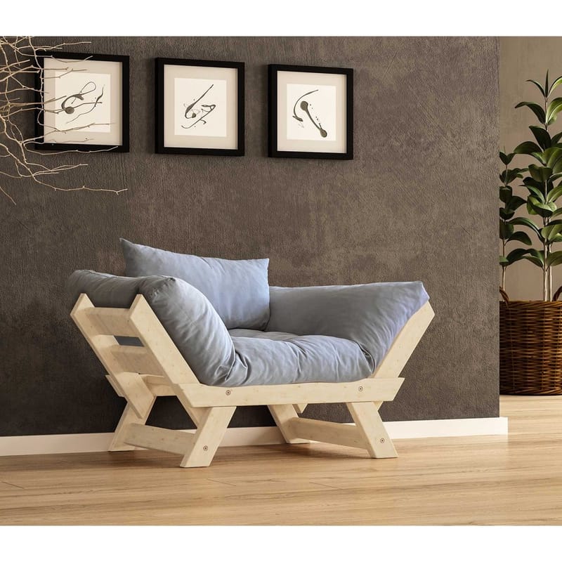 Zylar 2-sits Fällbar Bäddsoffa med Träram 75x140 cm i Linne, Grå|Beige