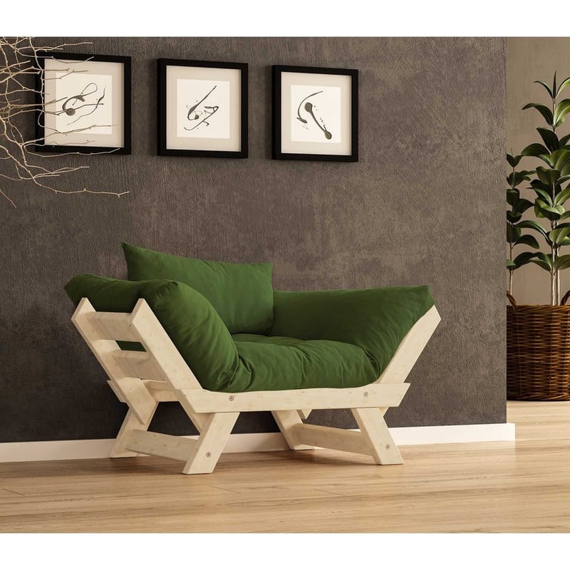 Zylar 2-sits Fällbar Bäddsoffa med Träram 75x140 cm i Linne, Grön|Beige