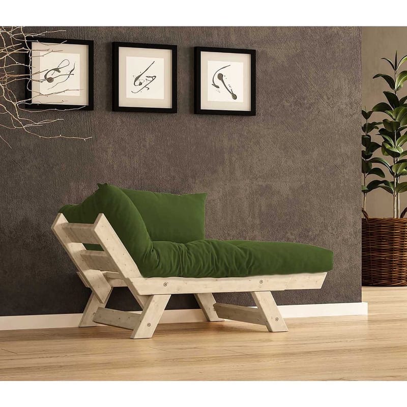 Zylar 2-sits Fällbar Bäddsoffa med Träram 75x140 cm i Linne - Grön|Beige - Möbler - Soffa - Bäddsoffa - Bäddsoffa 2 sits