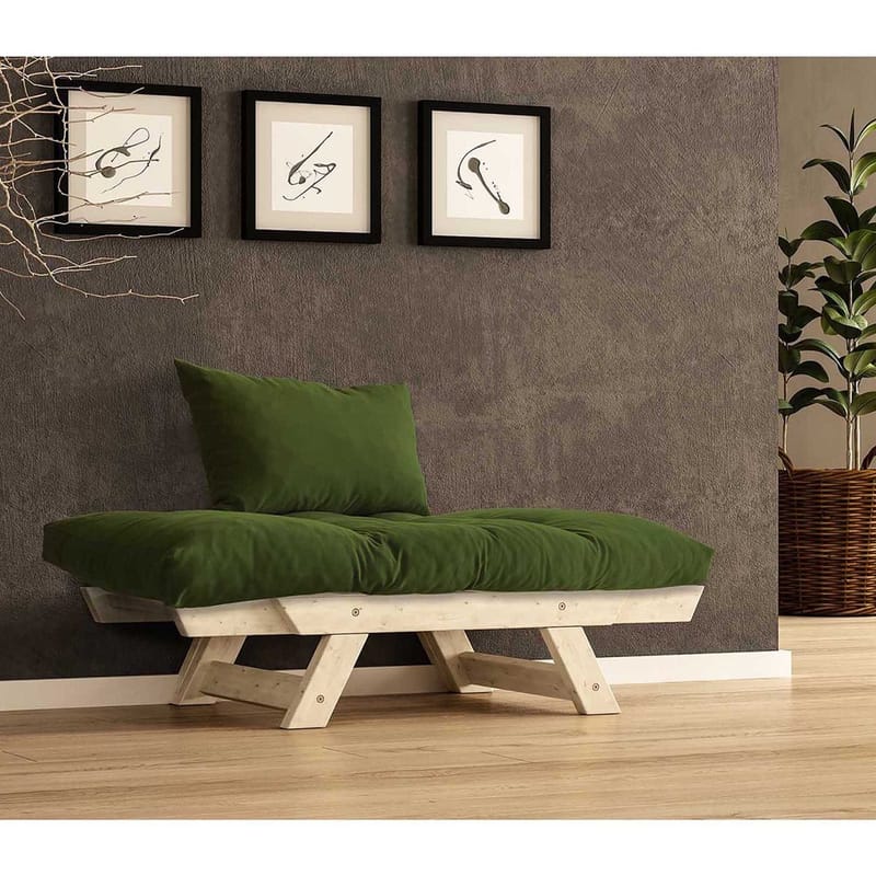 Zylar 2-sits Fällbar Bäddsoffa med Träram 75x140 cm i Linne - Grön|Beige - Möbler - Soffa - Bäddsoffa - Bäddsoffa 2 sits