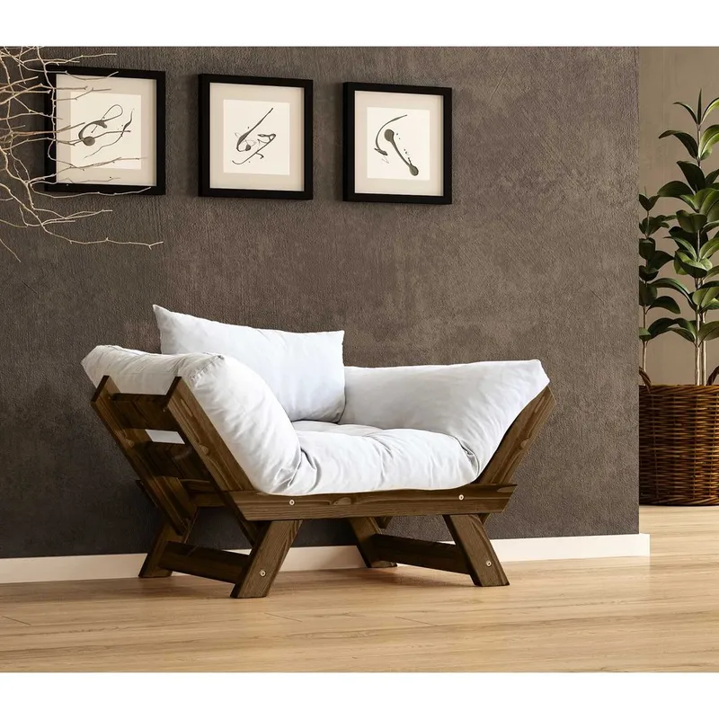 Zylar 2-sits Fällbar Bäddsoffa med Träram 75x140 cm i Linne, Vit