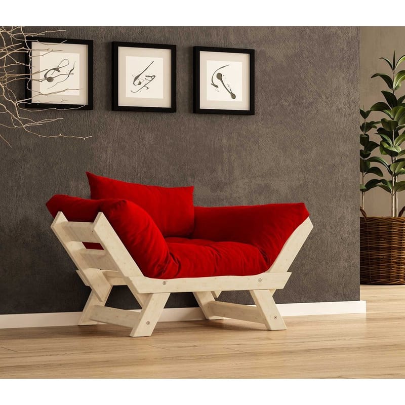 Zylar 2-sits Längsbäddad Bäddsoffa med Träram 75x140 cm i Linne, Röd|Beige