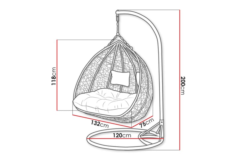 Adham Hängstol Utomhus -  Dubbel Hängfåtölj med stativ till balkong uteplats 132 cm - Grå - Utemöbler - Utestol & trädgårdsstol - Hängstol utomhus