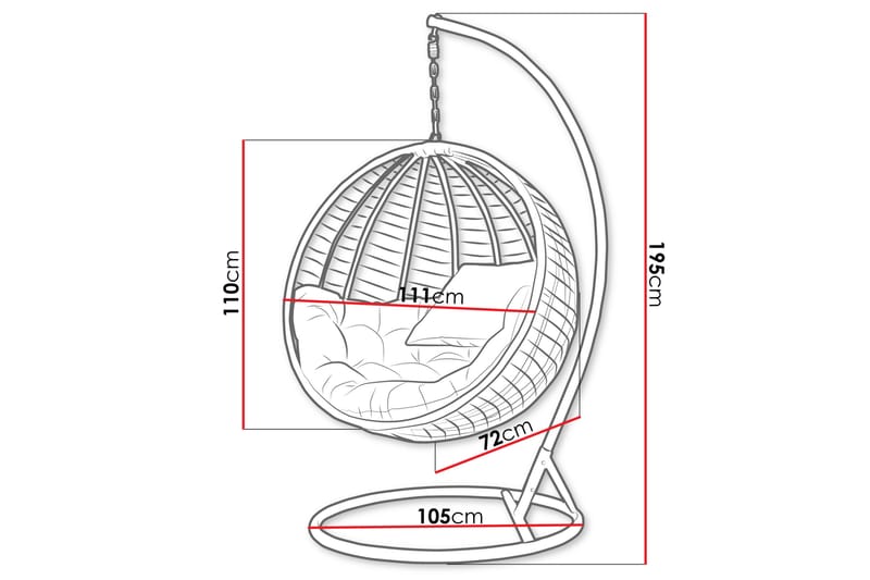Amara Hängstol Utomhus - Hängfåtölj - Hänggunga med stativ till balkong uteplats 111 cm - Svart/Grå - Utemöbler - Utestol & trädgårdsstol - Hängstol utomhus