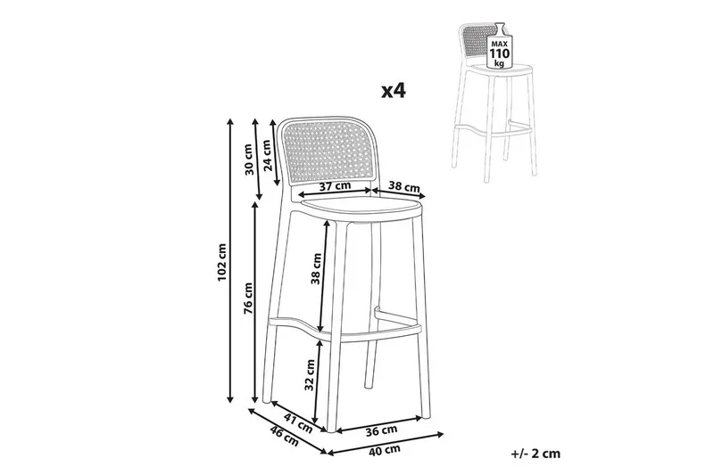 Barstol set om 4 Plose - Utemöbler - Utestol & trädgårdsstol - Barstol utomhus