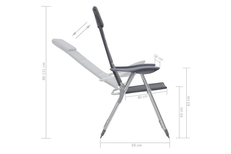 Campingstolar 2 st grå 58x69x111 cm aluminium - Grå - Utemöbler - Utestol & trädgårdsstol - Brassestolar & campingstolar