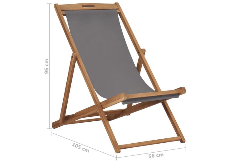 Hopfällbar strandstol massiv teak grå - Grå - Utemöbler - Utestol & trädgårdsstol - Brassestolar & campingstolar