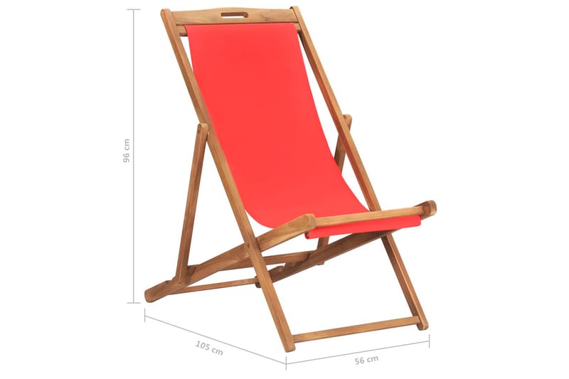 Hopfällbar strandstol massiv teak röd - Röd - Utemöbler - Utestol & trädgårdsstol - Brassestolar & campingstolar
