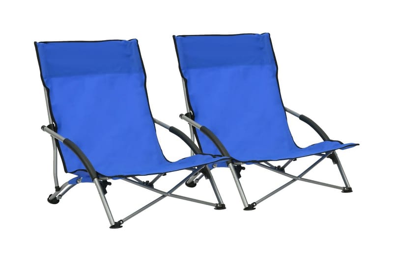 Hopfällbara strandstolar 2 st blå tyg - Blå - Utemöbler - Utestol & trädgårdsstol - Brassestolar & campingstolar