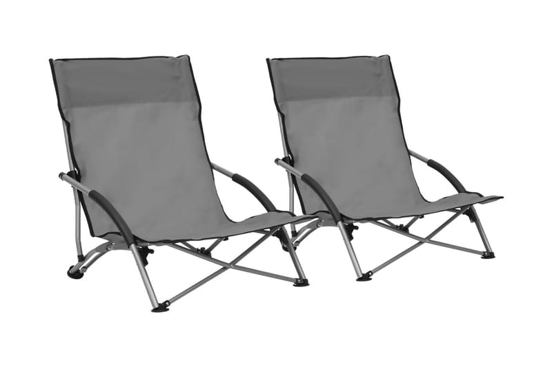 Hopfällbara strandstolar 2 st grå tyg - Grå - Utemöbler - Utestol & trädgårdsstol - Brassestolar & campingstolar