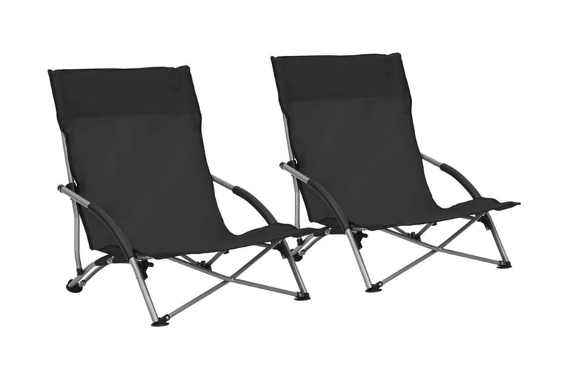 Hopfällbara strandstolar 2 st svart tyg - Svart - Utemöbler - Utestol & trädgårdsstol - Brassestolar & campingstolar