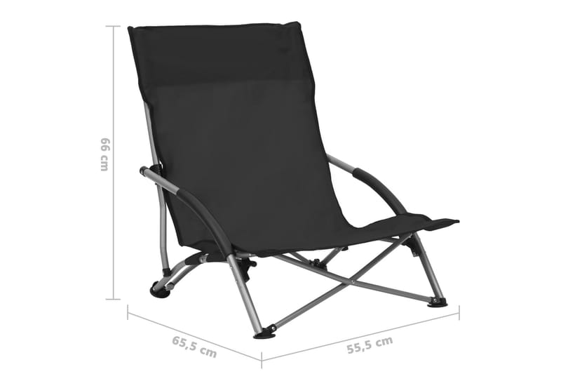 Hopfällbara strandstolar 2 st svart tyg - Svart - Utemöbler - Utestol & trädgårdsstol - Brassestolar & campingstolar