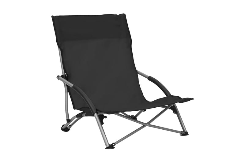 Hopfällbara strandstolar 2 st svart tyg - Svart - Utemöbler - Utestol & trädgårdsstol - Brassestolar & campingstolar
