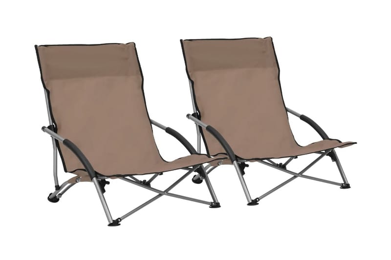 Hopfällbara strandstolar 2 st taupe tyg - Brun - Utemöbler - Utestol & trädgårdsstol - Brassestolar & campingstolar
