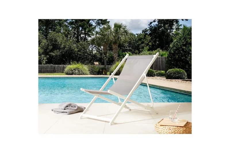Däckstol hopfällbar Locri II - Grå, vit - Utemöbler - Utestol & trädgårdsstol - Solstolar