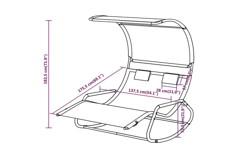 Dubbel gungande solsäng med tak svart och gräddvit - Svart - Solsäng & Solvagnar